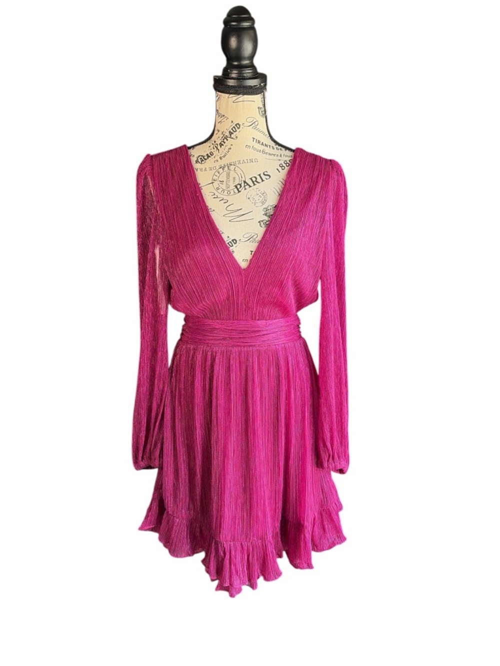 Ever New Plisse Cut Out Mini Dress Size 4 Fuchsia Kinsleigh Sheer Shimmer NWT